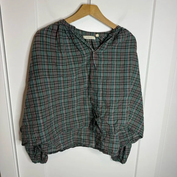 DOEN The Jane Blouse Pond Promenade Plaid 100% Cotton Button Front Blouse Small - Picture 3 of 8